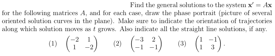 Solved = Find the general solutions to the system x' = Ax | Chegg.com