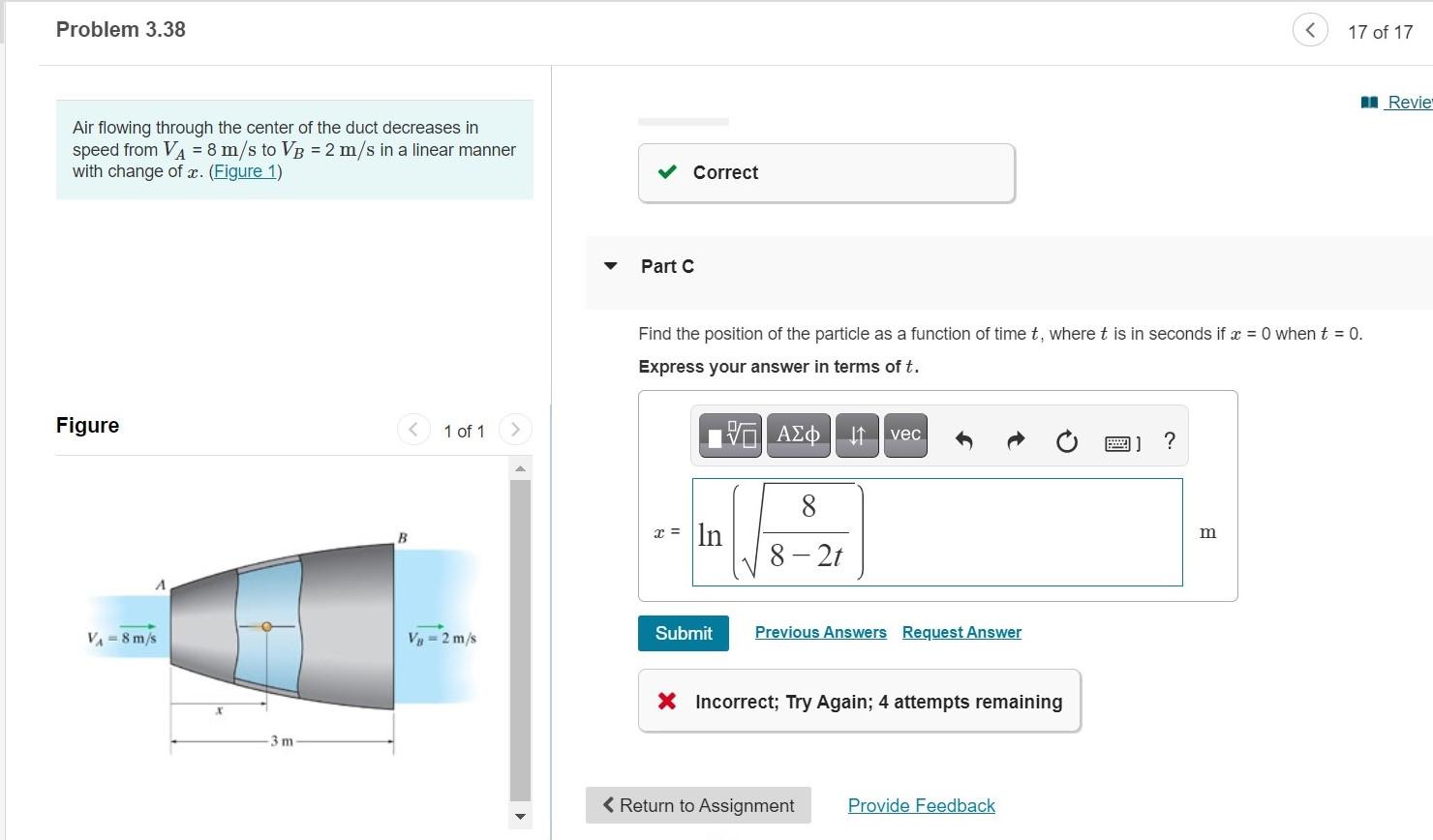 Solved Problem 3.38 17 of 17 A Revie Air flowing through the | Chegg.com
