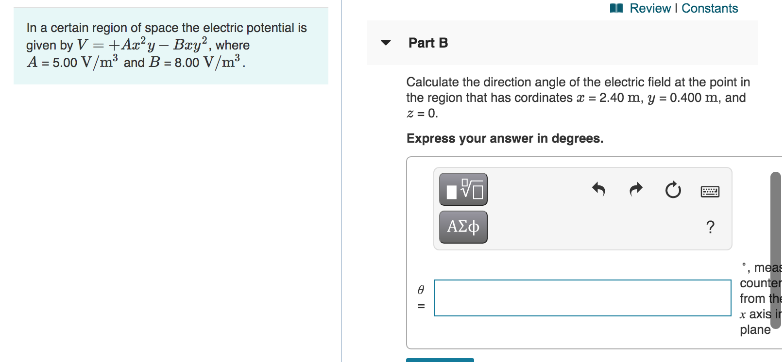 Solved A Review | Constants In a certain region of space the | Chegg.com