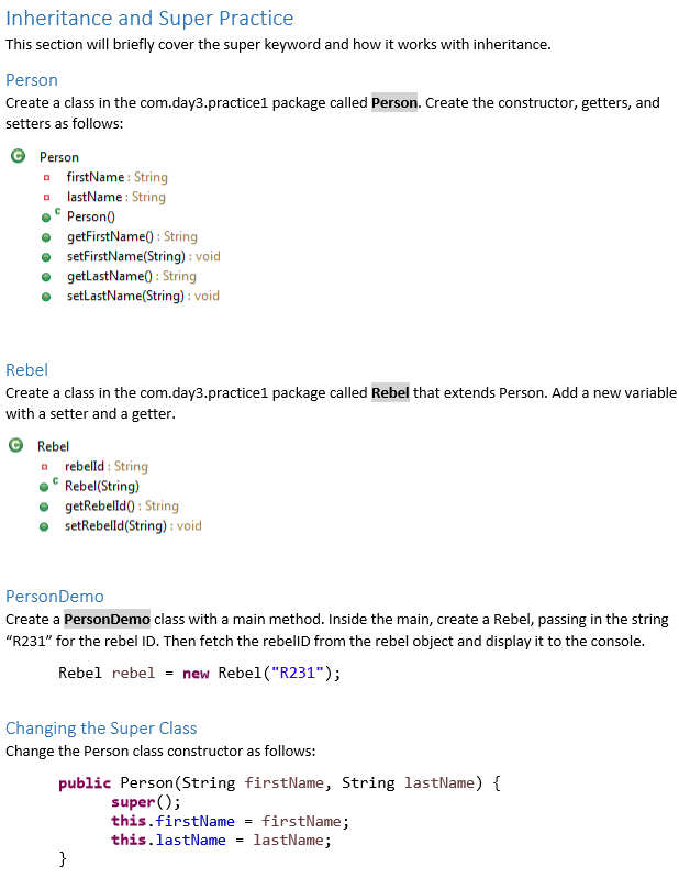 Solved Inheritance and Super Practice This section will | Chegg.com