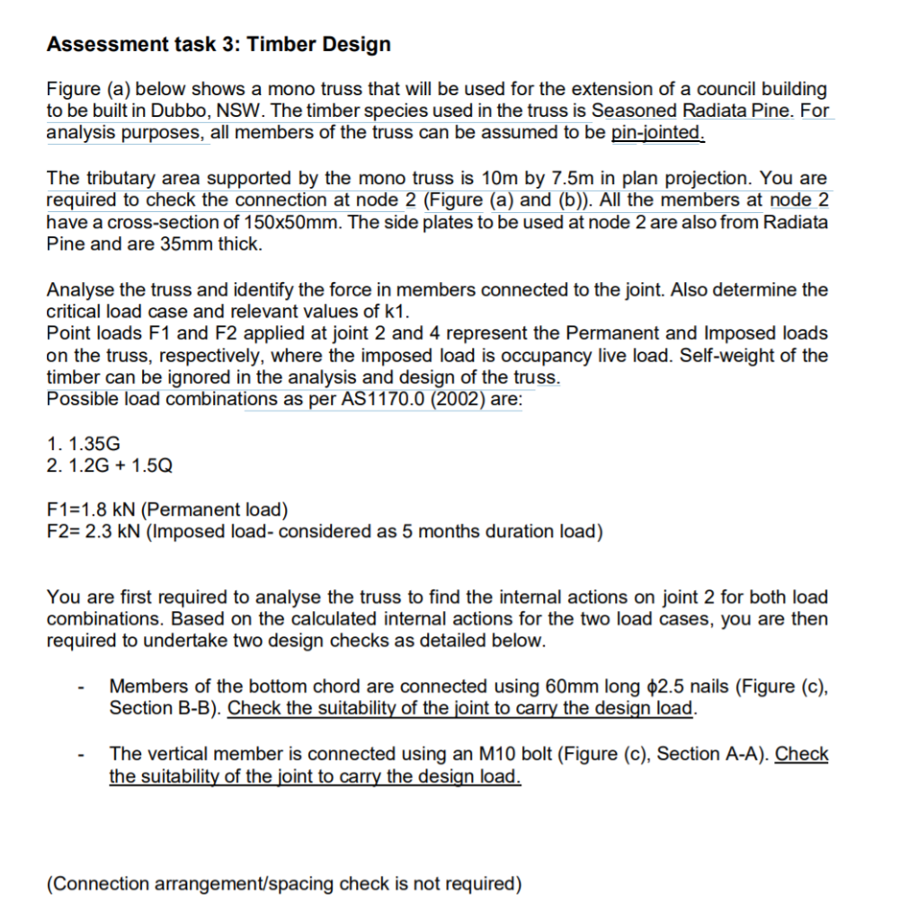 Assessment Task 3: Timber Design Figure (a) Below | Chegg.com