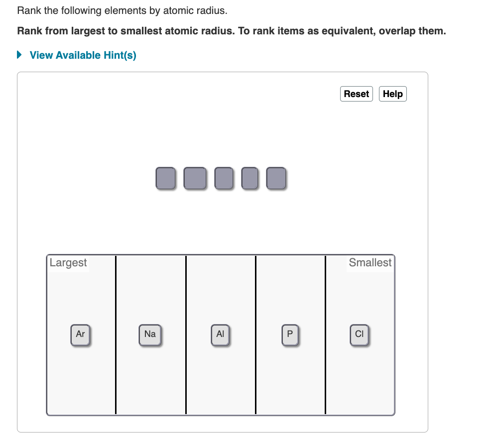 Solved Rank the following elements by atomic radius. Rank | Chegg.com