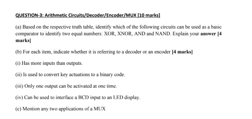 Solved QUESTION-3: Arithmetic Circuits/Decoder/Encoder/MUX | Chegg.com