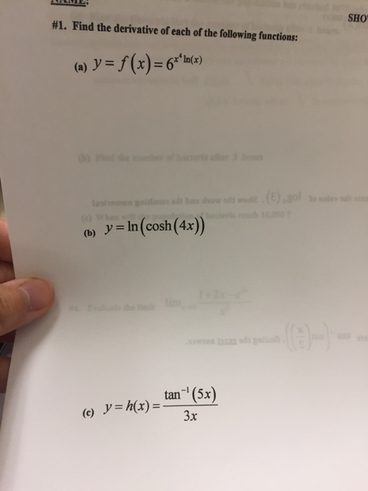 Solved SHO #1. Find the derivative of each of the following | Chegg.com