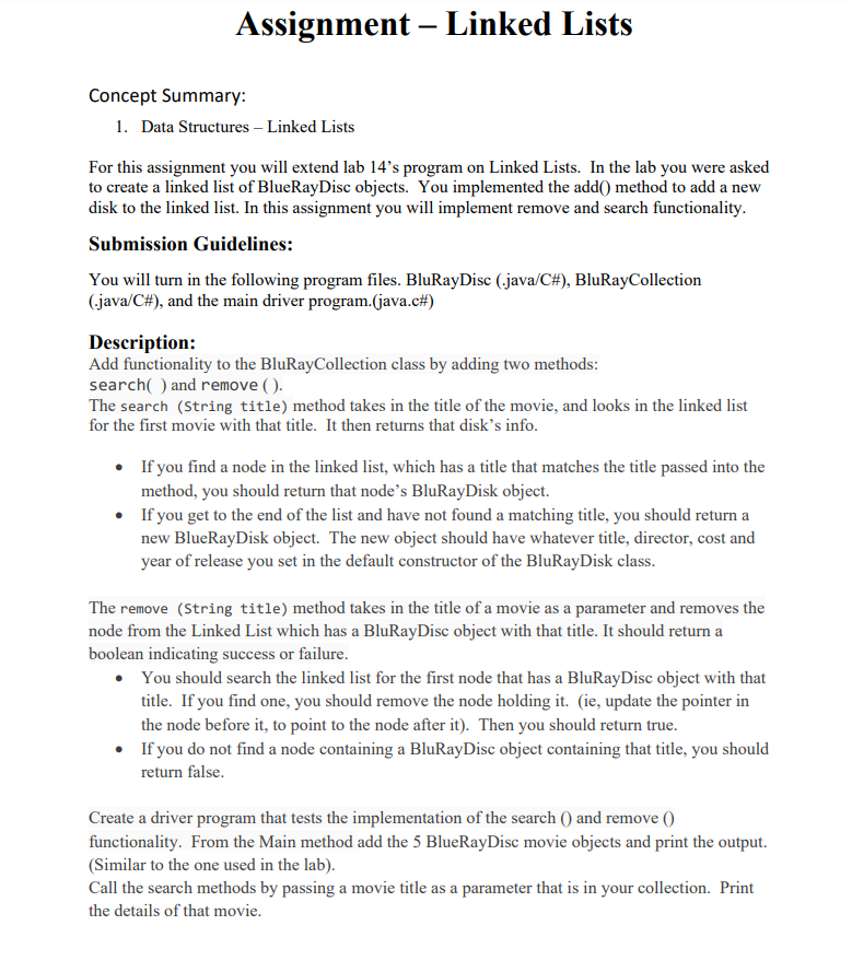 Solved Assignment - Linked Lists Concept Summary: 1. Data | Chegg.com