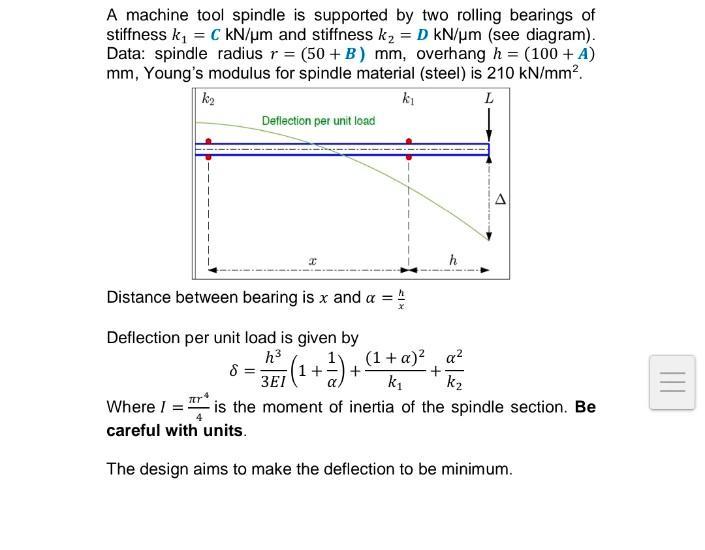 Solved A machine tool spindle is supported by two rolling