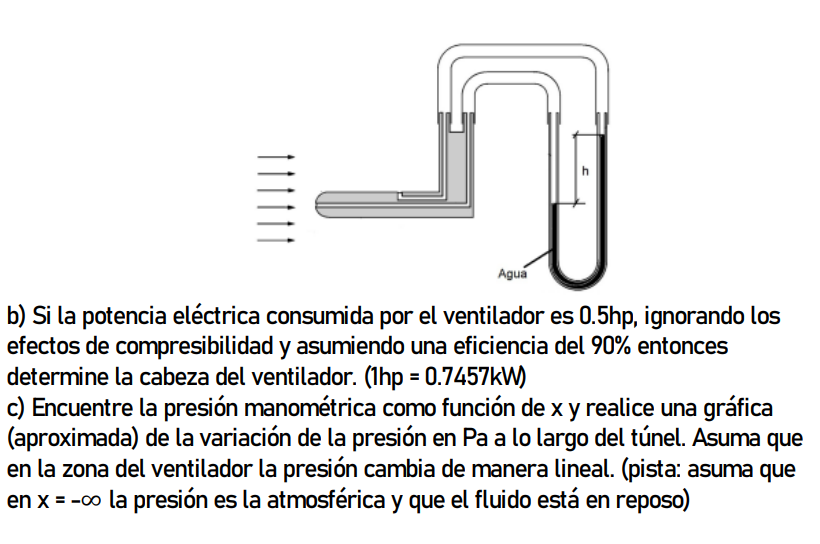 b) Si la potencia eléctrica consumida por el ventilador es \( 0.5 \mathrm{hp} \), ignorando los efectos de compresibilidad y