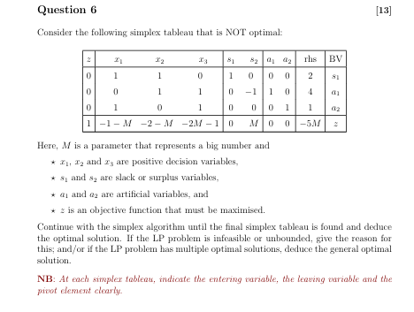 solved simplex tableau analysis a) give an example of... Solved Question 6Consider the following simplex tableau that | Chegg.com