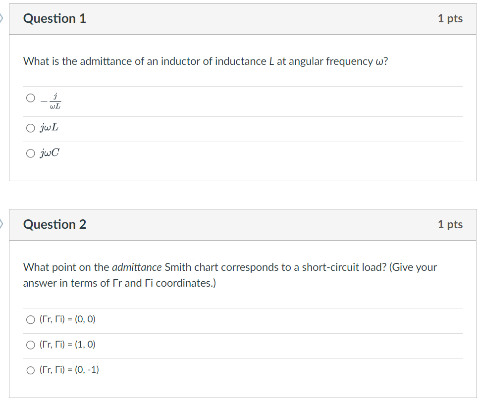 Solved What is the admittance of an inductor of inductance L