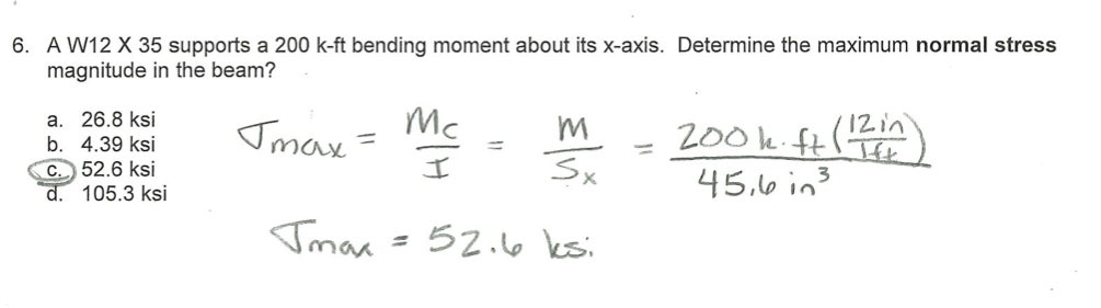 Solved 6. A W12 X 35 supports a 200 k-ft bending moment | Chegg.com