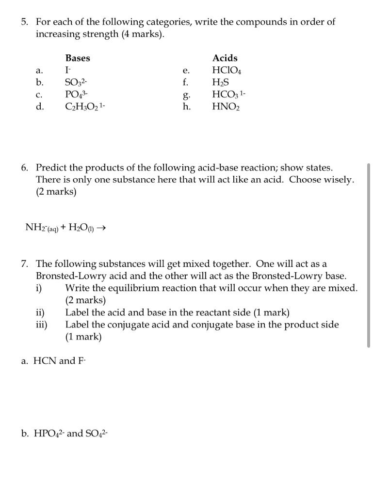 Solved 5. For each of the following categories, write the | Chegg.com