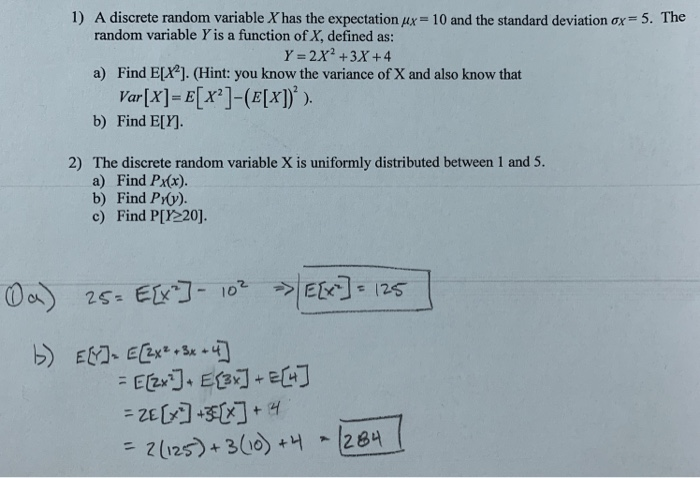 Solved 1) A discrete random variable X has the expectation | Chegg.com