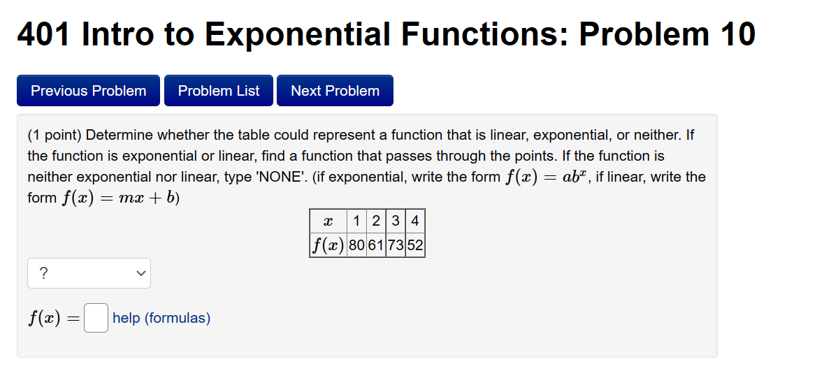 Solved 401 Intro To Exponential Functions: Problem 10 (1 | Chegg.com