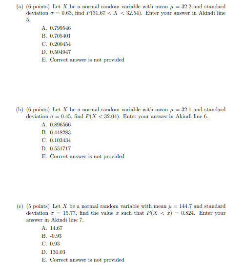 Solved (a) (6 points) Let X be a normal random variable with | Chegg.com