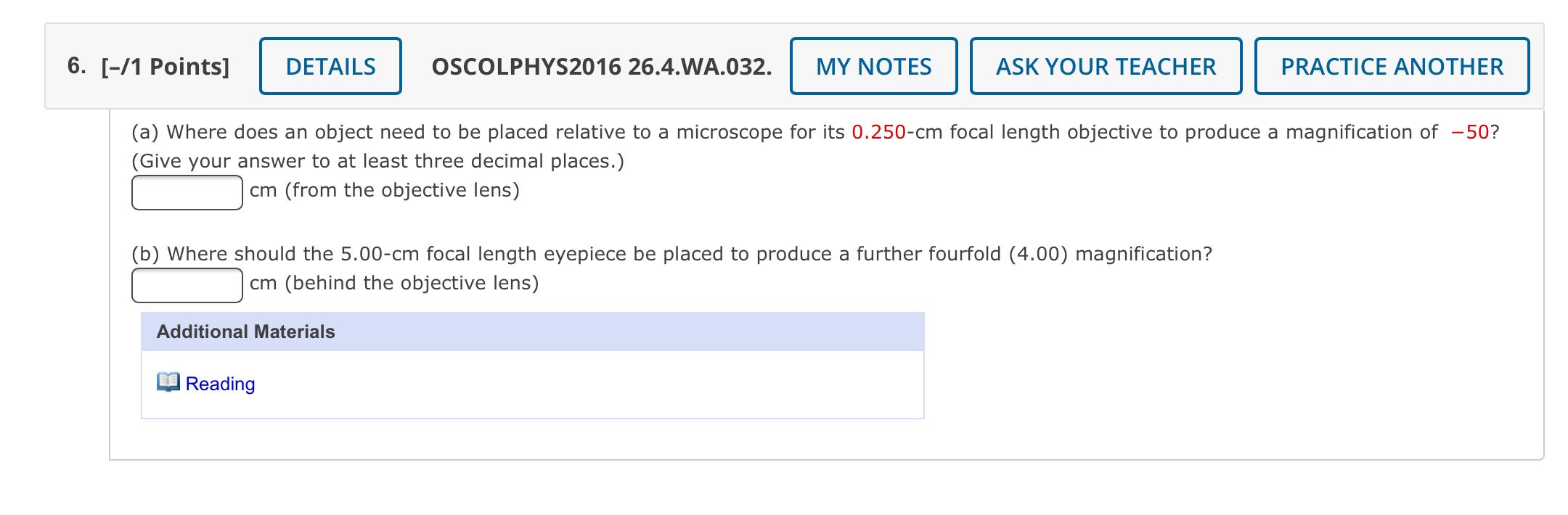 Solved 6 [ 1 Points] Details Oscolphys2016 26 4 Wa 032 My