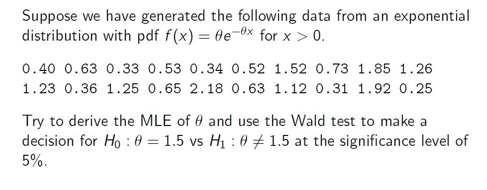 Solved Suppose we have generated the following data from an | Chegg.com