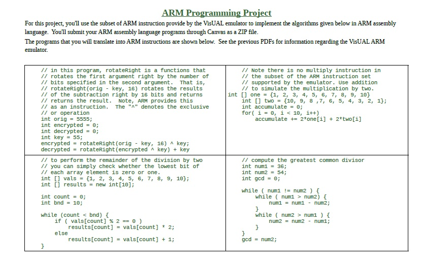 arm emulator code example