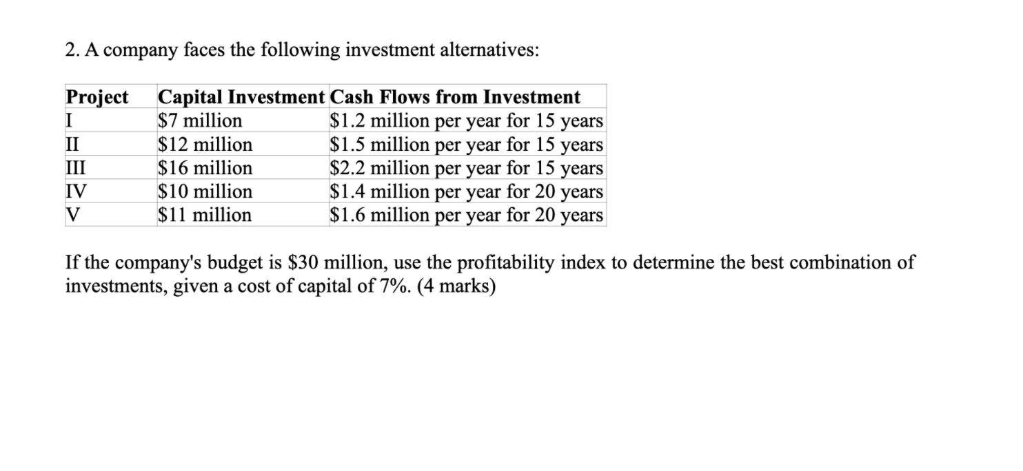 Solved 2. A Company Faces The Following Investment | Chegg.com