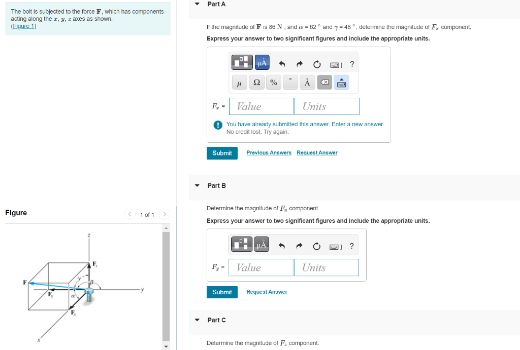Solved The bolt is subjected to the force F, which has