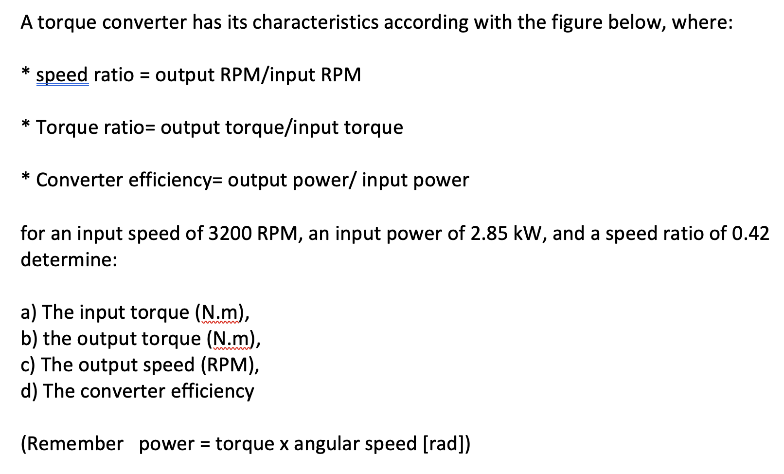 Solved A torque converter has its characteristics according | Chegg.com