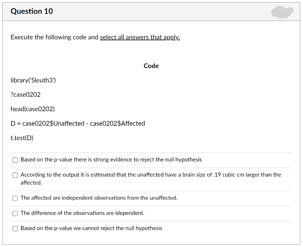 Solved Question 10 Execute the following code and select all | Chegg.com