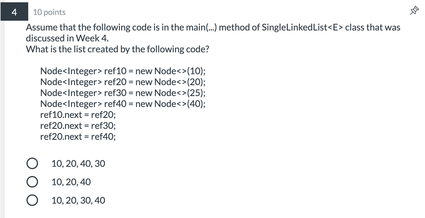 Solved 1 10 points Given the following linked list, we have | Chegg.com