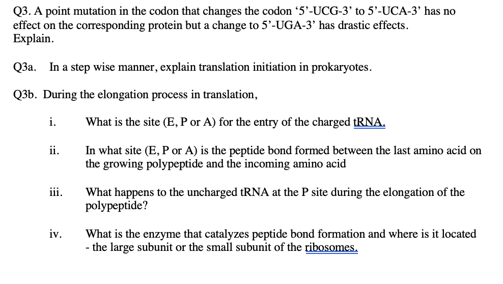 Solved Q3. A point mutation in the codon that changes the | Chegg.com