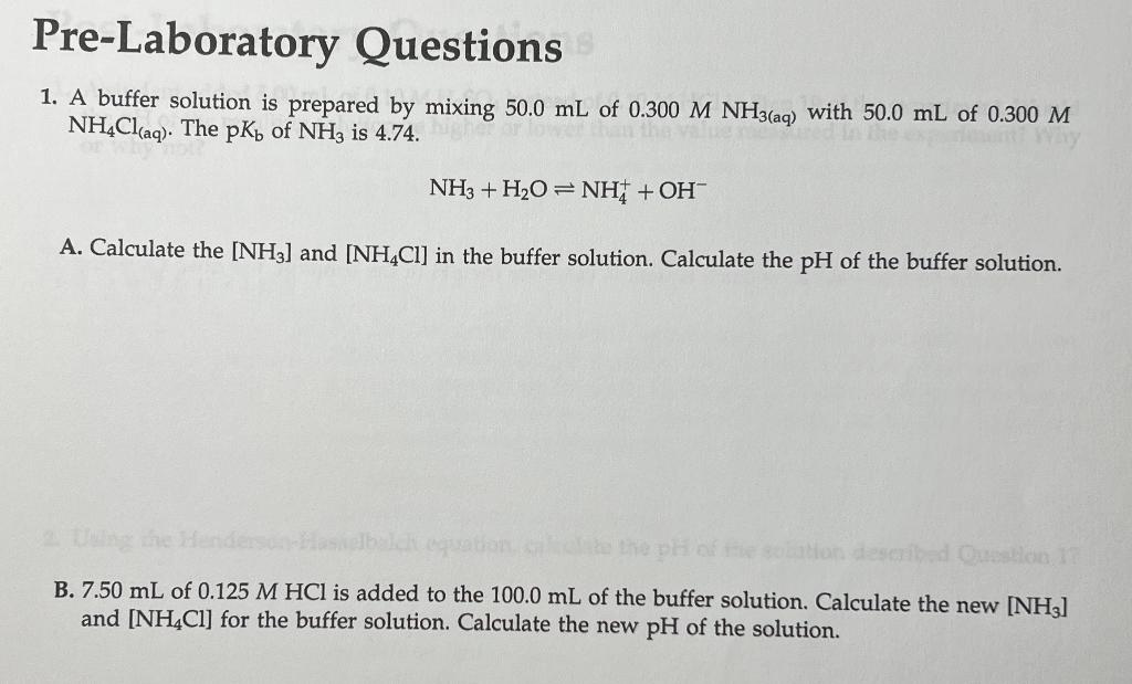 Solved Pre-Laboratory Questions 1. A buffer solution is | Chegg.com