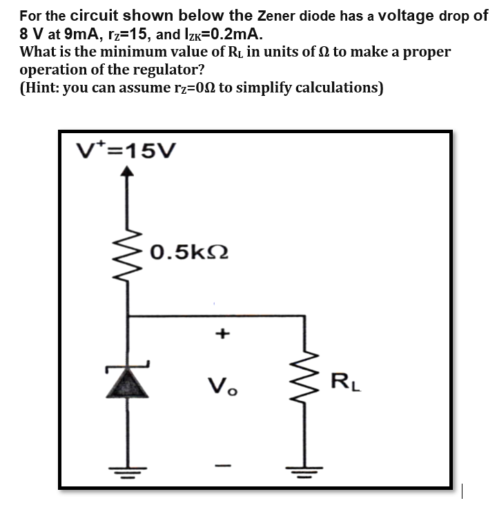 Solved For The Circuit Shown Below The Zener Diode Has A | Chegg.com