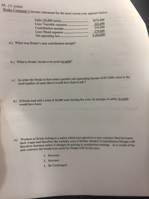 Solved Drake Company's statement for the most recent