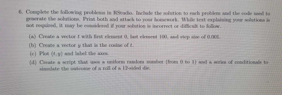 R Problems File Examples Solved 6. Complete the following problems in RStudio. | Chegg.com