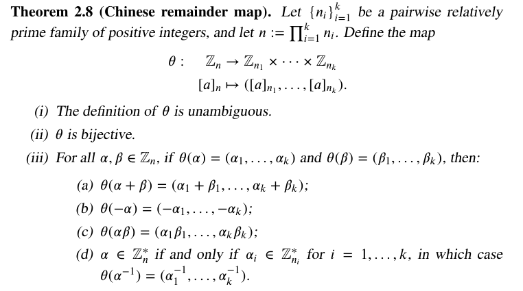 Solved EXERCISE 2.19. Let θ:Zn→Zn1×⋯×Znk be as in Theorem | Chegg.com