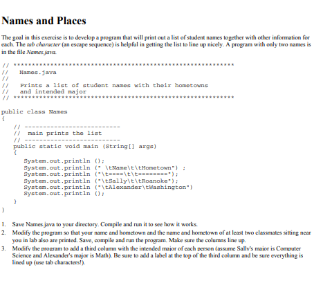 Solved Names and Places The goal in this exercise is to | Chegg.com