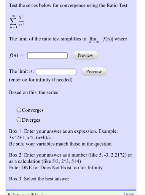 Solved Test the series below for convergence using the Ratio | Chegg.com