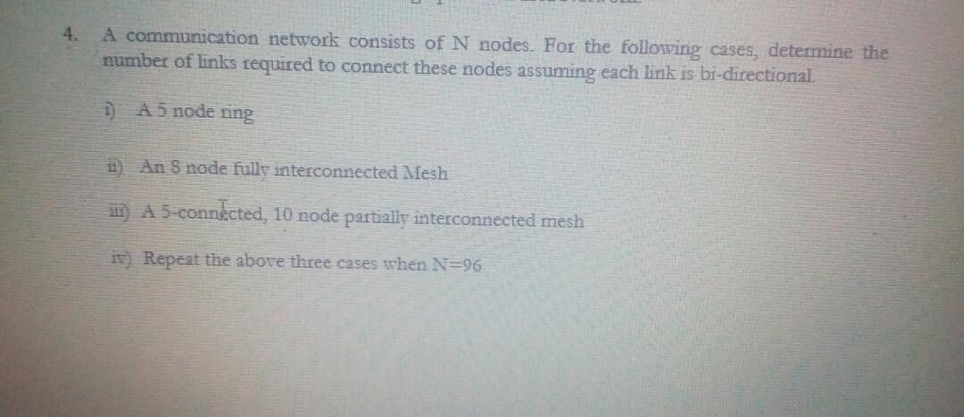 Solved A communication network consists of N nodes. For the | Chegg.com
