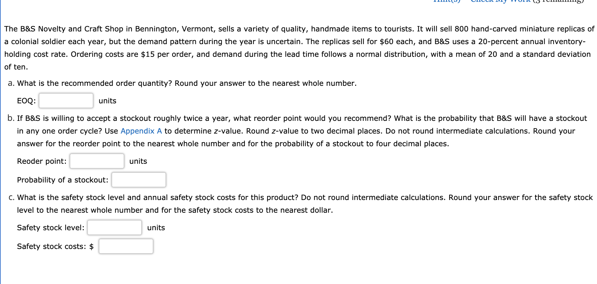 Solved The B&S Novelty and Craft Shop in Bennington,