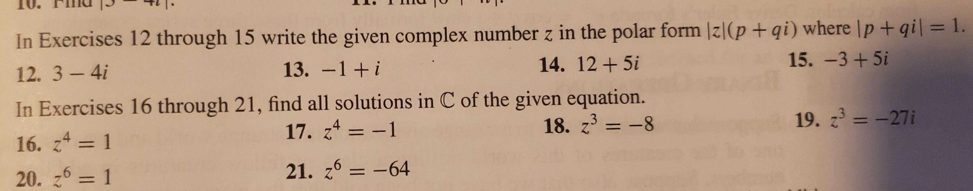 Solved In Exercises 12 through 15 write the given complex | Chegg.com