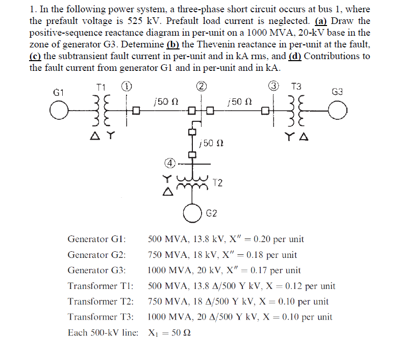 Solved 1. In the following power system, a three-phase short | Chegg.com