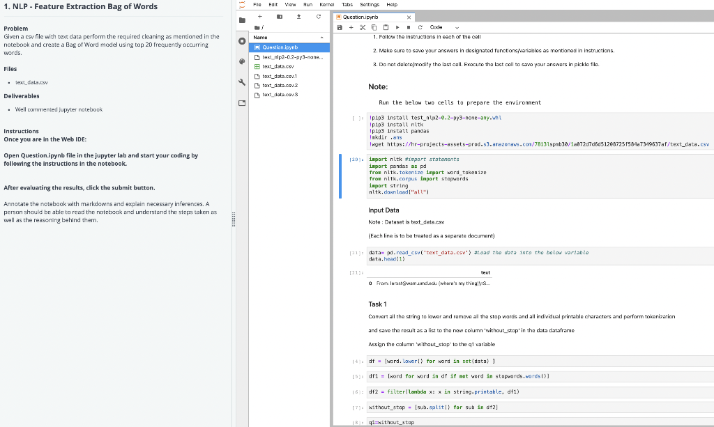 1. NLP - Feature Extraction Bag of Words File Edit | Chegg.com