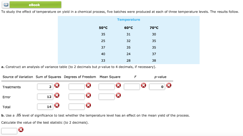 Solved eBook To study the effect of temperature on yield in | Chegg.com