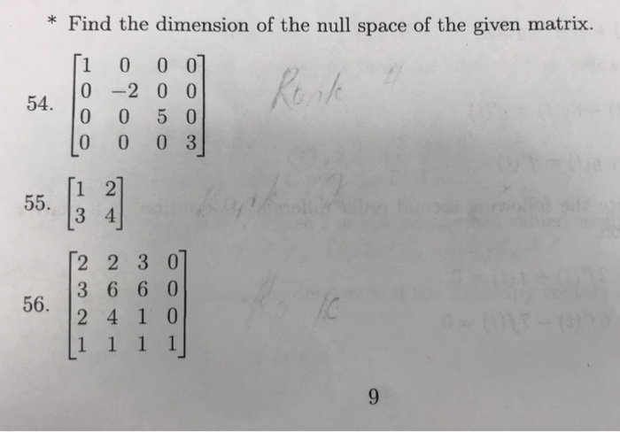 Solved How to find the dimensions of the null space of the | Chegg.com