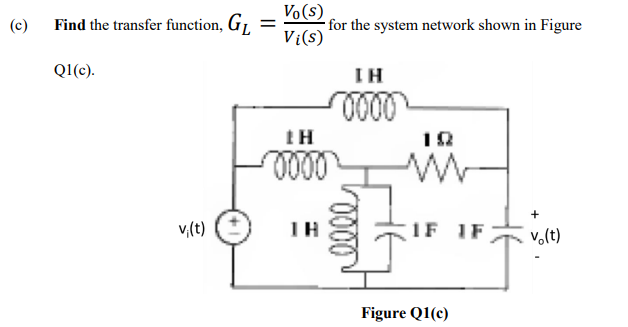 Solved (c) Find the transfer function, GL = V.(S) for the | Chegg.com