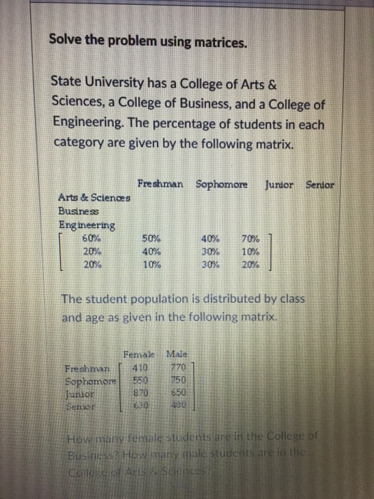 Solved Solve the problem using matrices. State University | Chegg.com
