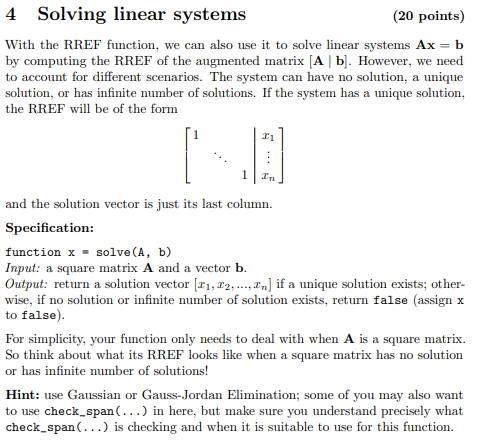 Solved 4 Solving linear systems (20 points) With the RREF | Chegg.com