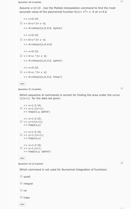 Solved Assume x = 0:10. Use the MATLAB interpolation command | Chegg.com