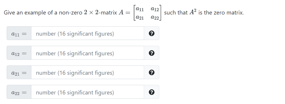 Solved a12 Give an example of a non-zero 2 x 2-matrix A= | Chegg.com