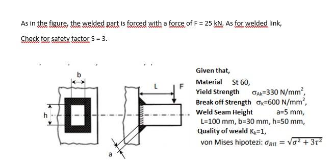 Solved As in the figure, the welded part is forced with a | Chegg.com