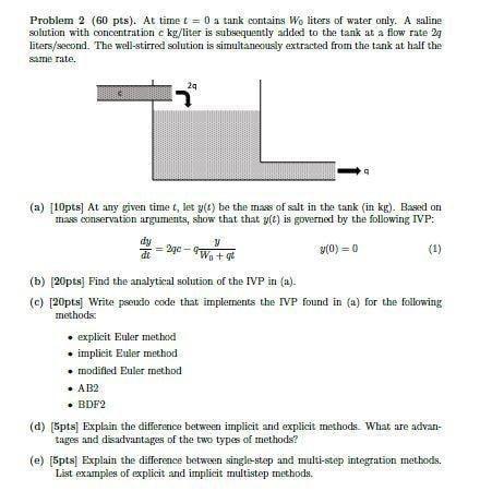 Problem 2 (60 pts). At time t = 0 a tank contains W. | Chegg.com