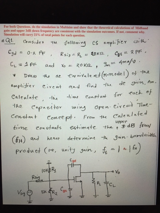 Solved Consider the following CS amplifier with C_gd = 0.2 | Chegg.com