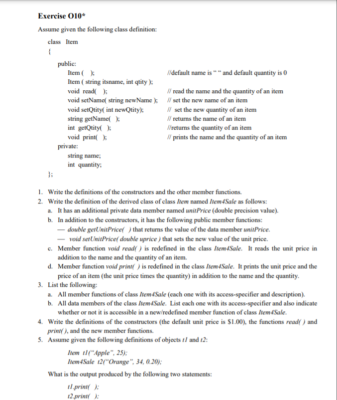 Solved Exercise 010* Assume given the following class | Chegg.com